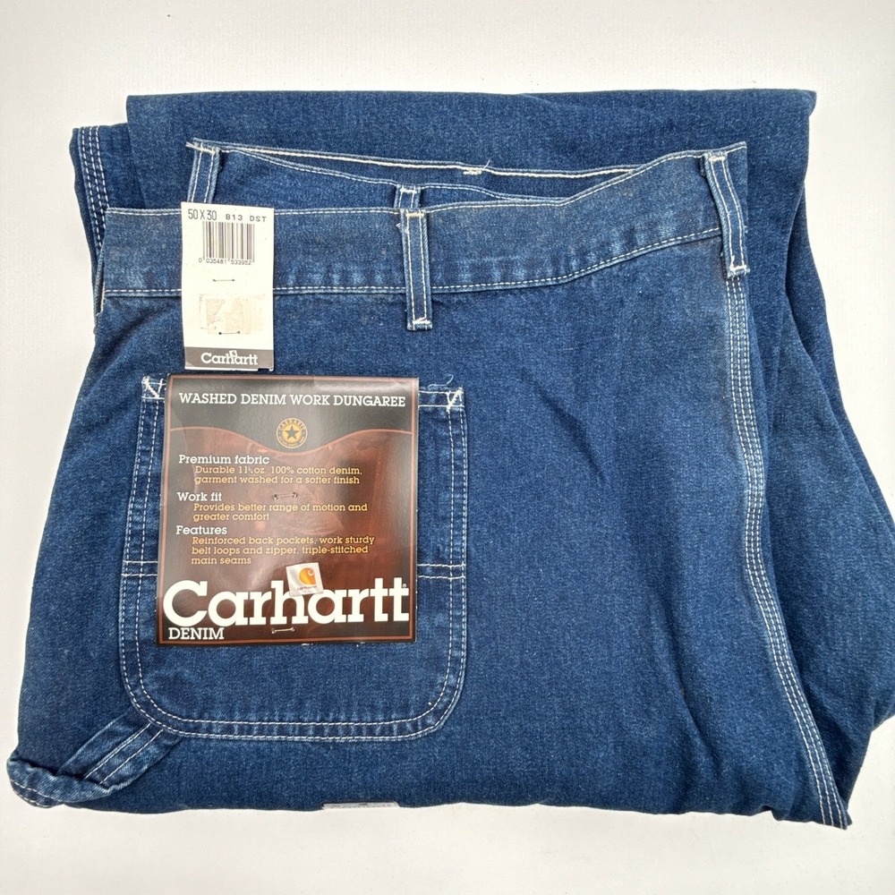 Carhartt Washed Denim Work Dungaree Jeans Mens 50X30 B13 DST Darkstone NWT NOS
